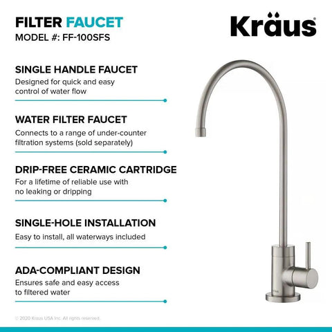 Purita No Lead Kitchen Water Filter Faucet With Spot Free Stainless Steel Finish Stand Alone Beverage Faucet details and features.