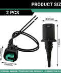 2 Pack Outside Ambient Air Temperature Sensor With Connector Pigtail Harness For Mercedes Benz Cars Plug And Play Sensor Connector OEM 0075421318 0005428418 5S11829, showing size dimensions and two pieces with connectors.
