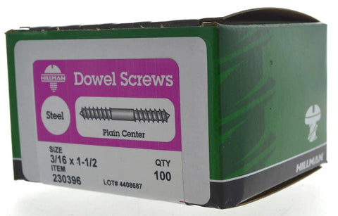 Straight Up Heavy Duty Zinc Coated Dowel Screws 3/16 By One And A Half Inches Double Ended Wood Threads For Seamlessly Hidden Cabinet Joints Built Different To Handle Any Tough Farmhouse Or Workshop Build - box packaging with size and details