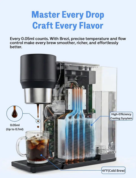 Internal view of Automatic Cold Brew Coffee Maker Featuring Continuous Drip Extraction, Durable Aluminum Chassis, One Liter Jar.