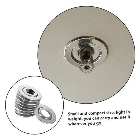 Twenty Pack Heavy Duty Stainless Steel Double Disc Escutcheon Plates For Fire Sprinkler Heads decorative cover plate installed on ceiling.