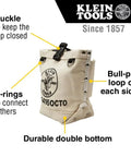 Bull-Pin And Bolt Bag Tool Pouch No 4 Canvas With Tunnel Connection, Built-Tough Heavy-Duty 5x5x9 Inch, showing double bottom and D-rings.