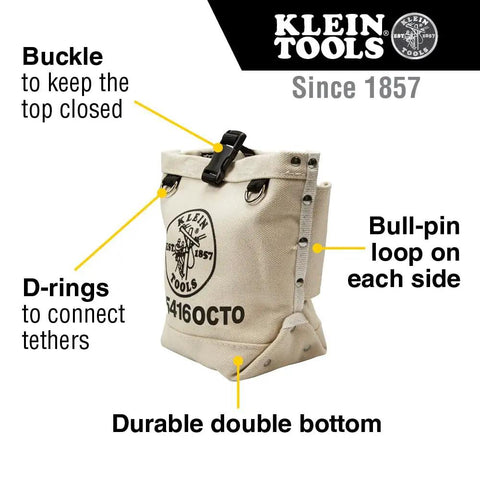Bull-Pin And Bolt Bag Tool Pouch No 4 Canvas With Tunnel Connection, Built-Tough Heavy-Duty 5x5x9 Inch, showing double bottom and D-rings.