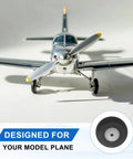 RC Airplane Wheels Foam Sponge Tires Replacement Kit for DIY Planes and Helicopters, 0.79 Inch Outer Diameter displayed on a model plane