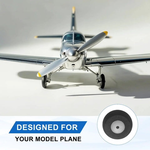 RC Airplane Wheels Foam Sponge Tires Replacement Kit for DIY Planes and Helicopters, 0.79 Inch Outer Diameter displayed on a model plane