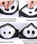4 Pack Black Unisex Adjustable Reusable Sport Mask With 8 Carbon Filters And 8 Breathing Valves For Adult Outdoor Use Installation