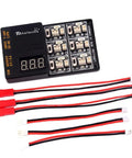 Six In One RC Lipo Battery Charger Board With LiHV 4.35V Charge Up To Six Batteries At Once Independent Voltage Displays Portable Charging Station For RC Hobbyists 2-6S Compatible Flexible 200mA Or 600mA Per Port showing board and cables