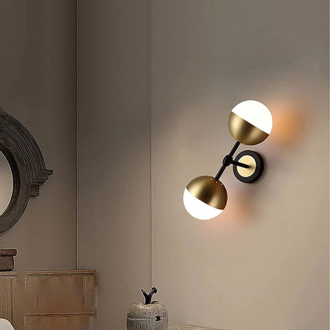 Dope Vintage Gold Globe Wall Sconce With Two Lights And Milk Glass Shades for Living Room Bedroom Hallway Kitchen Vanity And Stair