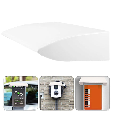 Rock Solid Abs White Ev Charger Rain Cover For Outdoor Charging Stations And Control Panel Boxes That Slaps On Fast, angled view.