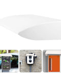 Slick Outdoor EV Charging Station Roof Cover With Rock Solid Waterproof Shield, white design, protects charger from rain and debris.