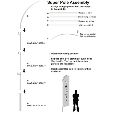 Super pole assembly guide for Three 15-Foot Swooper Flag Pole Kits With Ground Spikes, heavy-duty aluminum feather flag poles.
