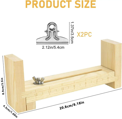 Dope Wood Bracelet Jig Kit For DIY Paracord Knitting And Bracelet Making with U Shape Clear Scale and Two Clamps, shown with dimensions.
