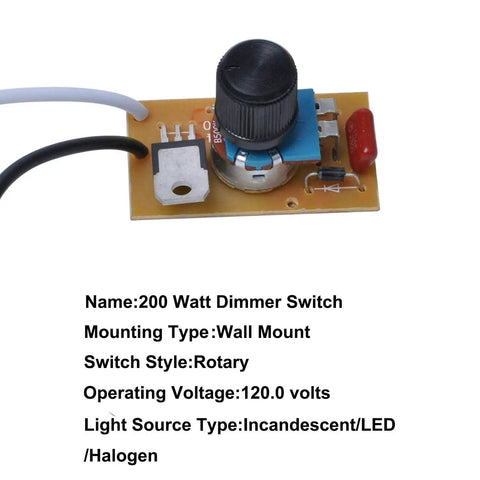 Smooth Rotary Dimmer Switch With Knob For 200 Watt Bulbs, 120 Volt Manual Control Replacement For Led Halogen And Incandescent Lights. Internal circuit detail.