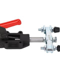 Double Headed Heavy Duty Toggle Clamp For Woodworking Jigs And Fixtures Pull Push Clamp For Pocket Hole Jigs Welding CNC Projects With Red Plastic Covered Handles For DIYers In The Shop Blue Zinc Plated Carbon Steel