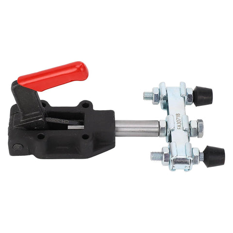 Double Headed Heavy Duty Toggle Clamp For Woodworking Jigs And Fixtures Pull Push Clamp For Pocket Hole Jigs Welding CNC Projects With Red Plastic Covered Handles For DIYers In The Shop Blue Zinc Plated Carbon Steel
