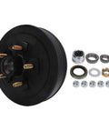 Top Shelf 10 Inch Heavy Duty Trailer Brake Hub Drum Assembly with hardware for 3500 lb axles, black steel construction.