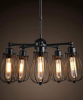 Retro Edison T9 LED Tube Light Bulbs 60W Equivalent, 5W Dimmable, warm glow in industrial chandelier, clear glass, UL listed.