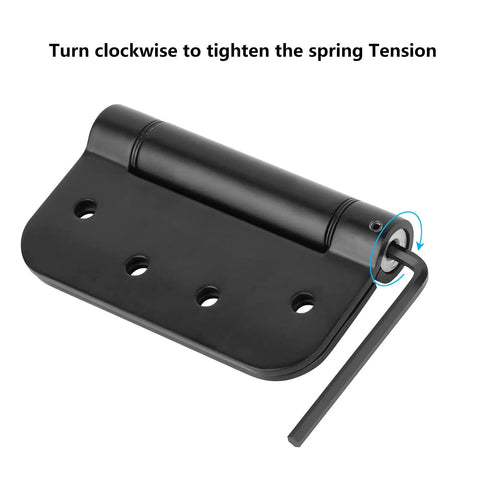 Adjustable Spring Door Hinges 4x4 Inch Self-Closing Matte Black Stainless Steel Mortise Hinges With 5/8 Inch Radius Corner Pack Of 3 Heavy Duty Door Hardware For Smooth Close And Easy Tension Control With Allen Wrench