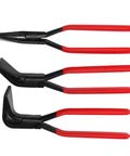 Built Tough Heavy Duty Metal Bending Pliers Hand Seamer with high carbon steel, red handles; side view showing 45 and 90 degree angles.