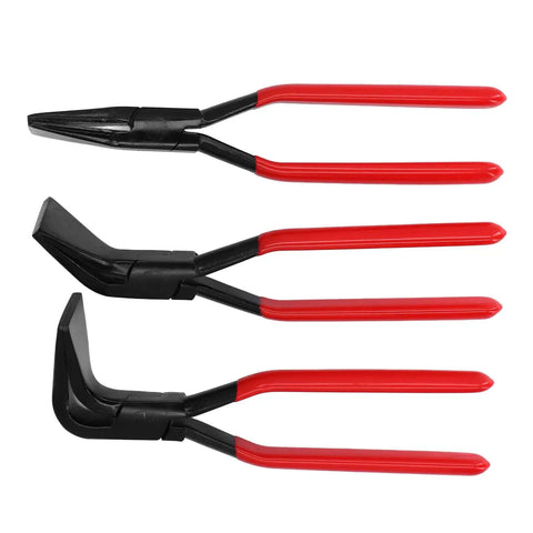 Three Pro Grade Heavy Duty Metal Bending Pliers Hand Seamer With Adjustable Jaw for 45° and 90° bends in sheet metal, red handles