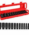 Heavy Duty 13 Piece Metric Deep Impact Socket Set ½ Inch Drive Wrench Kit With Sockets For Serious Garage Auto Repairs And Tough Jobs, red case