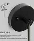 Swivel joint detail of Black And Gold 3 Light Linear Kitchen Island Pendant With Adjustable Rods, showing rotation angles.