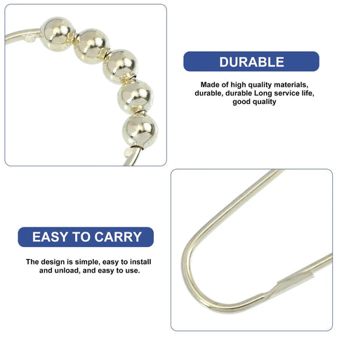 Close-up of gold-tone metal beads and hook from Gold Iron Bead Shower Curtain Hooks With Glide Rollers, 15 Pack