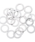 Twenty Piece M10 Flat Washers Built Different With Solid 304 Stainless Steel Measuring Ten By Sixteen Millimeters on a white background.