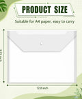Clear Plastic Envelopes With Snap Closure 100 Pack A4 Size File Folders for School, office, Travel and Home Organization
