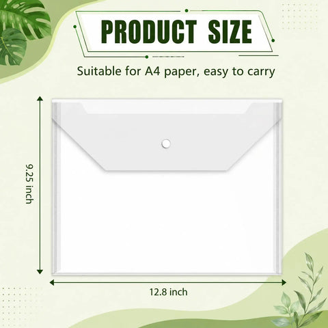 Clear Plastic Envelopes With Snap Closure 100 Pack A4 Size File Folders for School, office, Travel and Home Organization