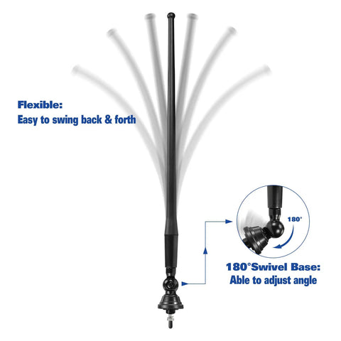 16 Inch Rubber Duck Flexible Mast Boat Radio Antenna For FM AM Stereo showing flexibility and 180-degree swivel base