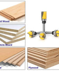 Four Piece Quarter Inch Shank Hinge Mortising Flush Trim Template Router Bit Set for wood like MDF, plywood, and solid wood.