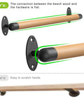 Forever Built Wood Handrail For Indoor Stairs With Wall Mount And Heavy Duty Metal Brackets 26 Inch Round 1.3 Inch Diameter