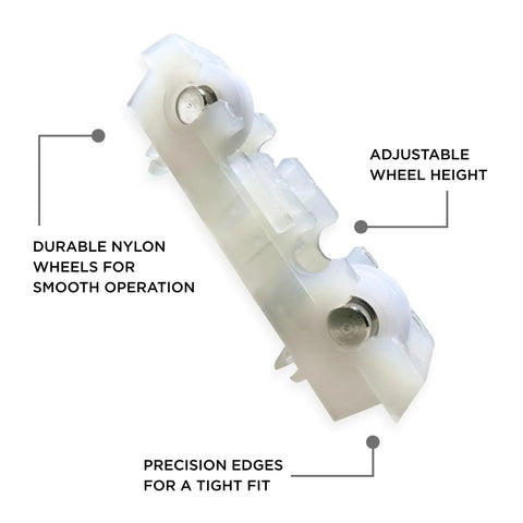 Heavy Duty Adjustable Window Roller Replacement With Slick Nylon Wheels For Vinyl Windows showing durable nylon wheels and adjustable height.