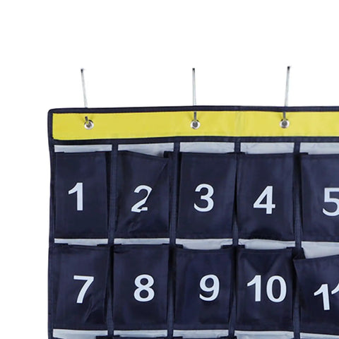 Slick Heavy Duty 30 Pocket Wall Hanging Storage Bag Oxford Cloth Organizer with numbered pockets, navy blue, 31x24 inches, ideal for entryway.