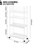 Slim 4 Tier Metal Rolling Cart With Wheels Space Saver For Narrow Spaces, Mobile Shelving Unit, Bathroom Kitchen Laundry Organizer