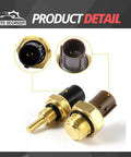 Coolant temperature sensor set: front view of two brass sensors with connectors; 2-pack for Honda/Acura models