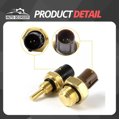 Coolant temperature sensor set: front view of two brass sensors with connectors; 2-pack for Honda/Acura models