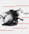 Quick Change Indexing Head Dead On Precise 360 Degree Rotary Table with labeled features for milling accessory use