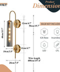 Diagram of Plug In Wall Light With Smoke Gray Glass Shade And Gold Brass Finish dimensions and features