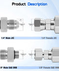 Hydraulic Adapter Fitting One Quarter Inch JIC 37 Degree Male To One Eighth Inch SAE ORB Male Straight Thread Converter For Hydraulic Systems Converts JIC Flare To ORB Ports, carbon steel