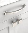 Installed 10 Pack 4 Inch Brushed Satin Nickel Cabinet Handles And Pulls For Kitchen Cabinets And Cupboards, showcasing satin nickel finish.