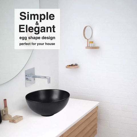 12-Inch Round Porcelain Vessel Sink For Bathroom Black Above Counter Vanity Basin With Pop Up Drain Industrial Modern Design