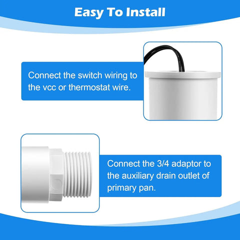 Easy install instructions for Six Pack Float Switch Kit For Easy Install And No Fuss Setup AC Float Switch with three quarters inch adapter.
