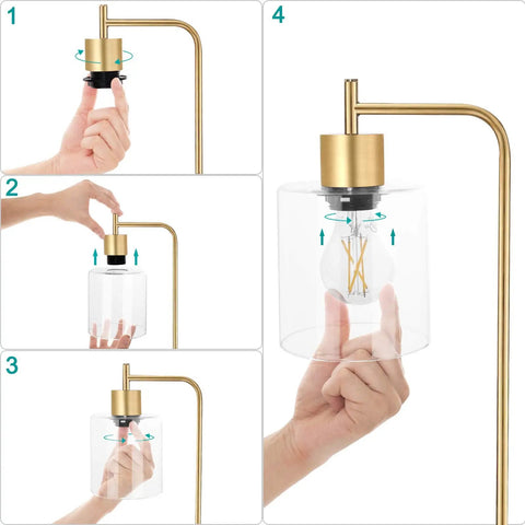 Assembly steps for Golden Industrial Table Lamp With Two USB Ports And Glass Shade Vintage Desk Light Stepless Dimmable Bedside Reading Lamp