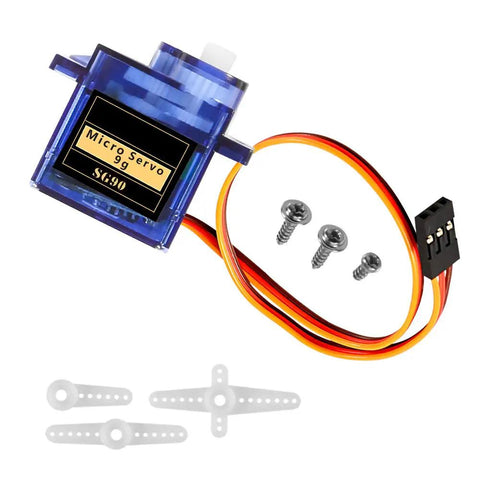 Close-up of SG90 micro servo, part of Eight Piece SG90 9G Micro Servo Motors Kit For RC Projects And Arduino Dope Servo Pack.