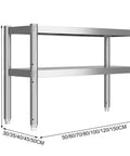 Heavy Duty Two Tier Stainless Steel Storage Rack Rust Resistant Boss Rack for Kitchen Office, side view showcasing dimensions and design.
