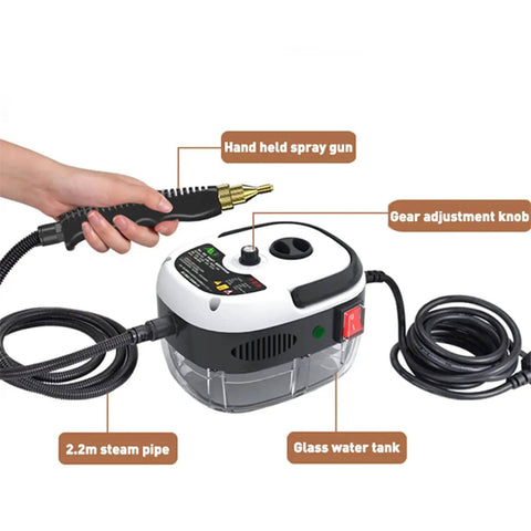 Heavy Duty 2500W Steam Cleaner With Hardcore Pressure And Acid Resistant Tank For Home Cleaning Disinfectant Ready device with accessories