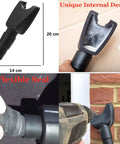 Hands Free Dust Collector Upgrade For Hole Saw Dust Extraction Tool Vacuum Attachment in use and product dimensions shown.