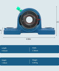 4 Pack UCP20210 Pillow Block Bearings with Five Eighths Inch Bore mounted on a solid cast iron base with measurement details